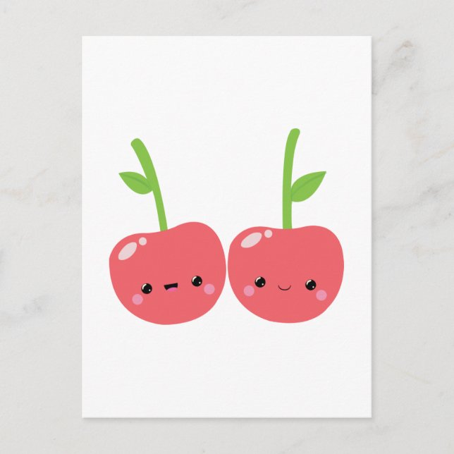Cartão Postal Juicy Cute Kawaii Cherries (Frente)