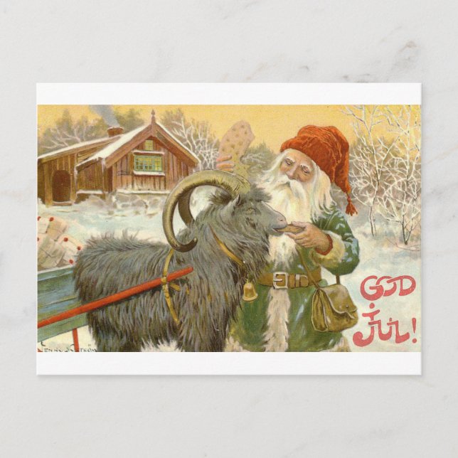 Cartão Postal Jultomten alimenta Yule Goat a Cookie (Frente)