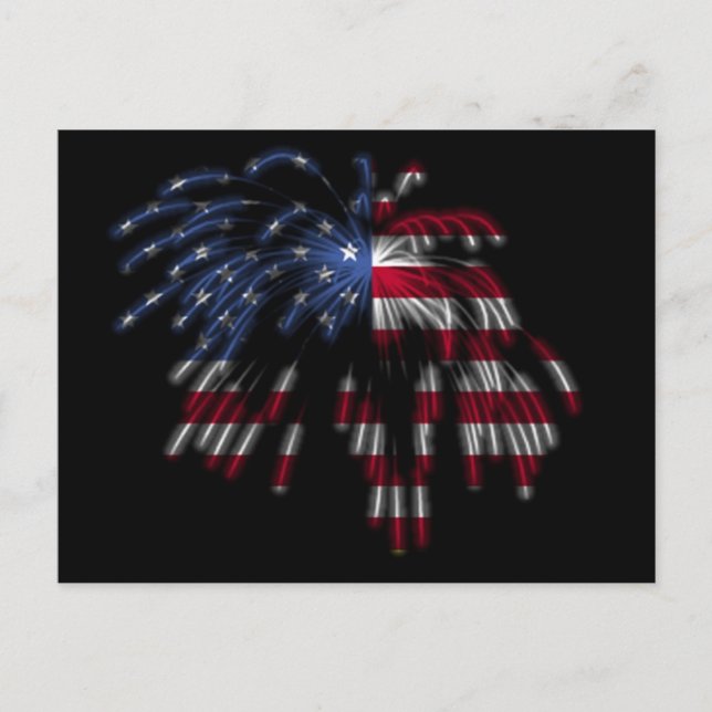 Cartão Postal July 4th Fireworks & the American Flag in Lights (Frente)