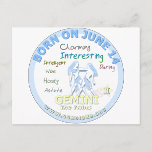 Cartão Postal June 15 Birthday - Gemini