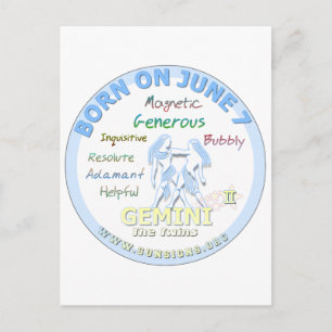 Cartão Postal June 7 Birthday - Gemini