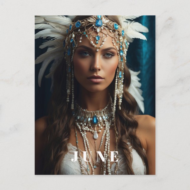Cartão Postal *~ JUNE Boho Mulher ANIVERSÁRIO PÉROLAS AP53 (Frente)