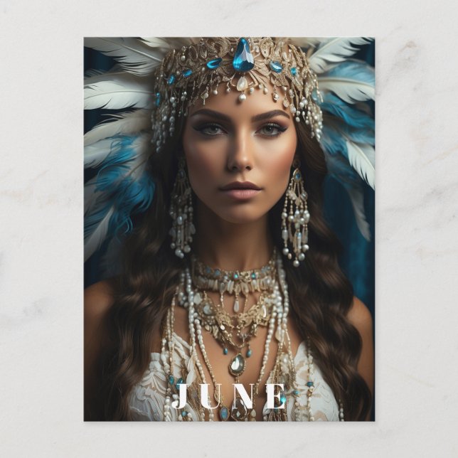 Cartão Postal *~ JUNE Mulher Boho ANIVERSÁRIO PÉROLAS AP53 (Frente)