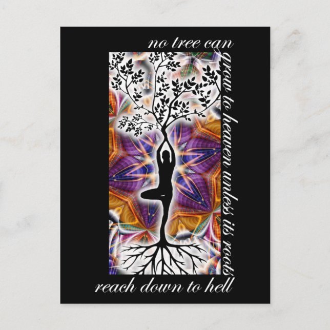 Cartão Postal Jung Motivational Quote Tree Roots Heaven Mandala (Frente)