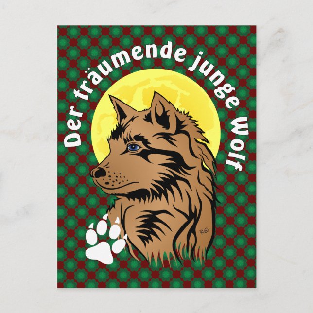 Cartão Postal junger träumender Wolf Postkarte (Frente)