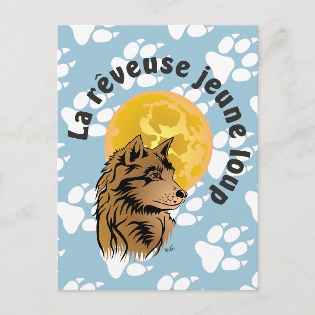 Cartão Postal junger träumender Wolf Postkarte (Frente)
