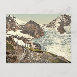 Cartão Postal Jungfrau, ferrovia, Eiger e Monch, com Eiger Gl