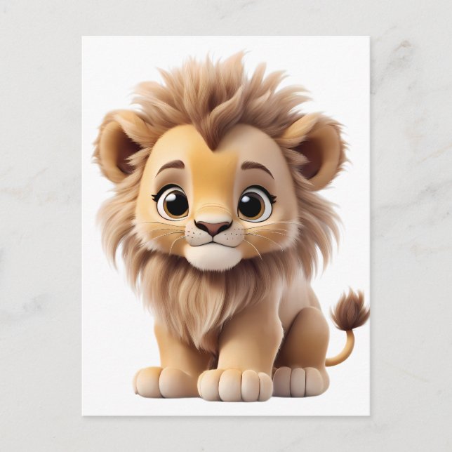 Cartão Postal Jungle Adorable Lion Cub Sitting Portrait  (Frente)