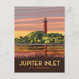 Cartão Postal Jupiter Inlet Flórida Estilo de Vintage do Farol d