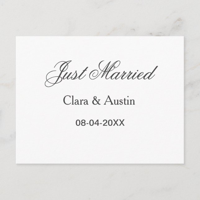 Cartão Postal Just Married add couple name date year wedding sim (Frente)