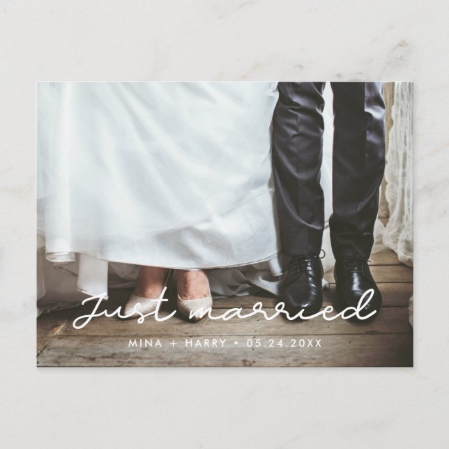 Cartão Postal Just married Simple wedding photo (Frente)