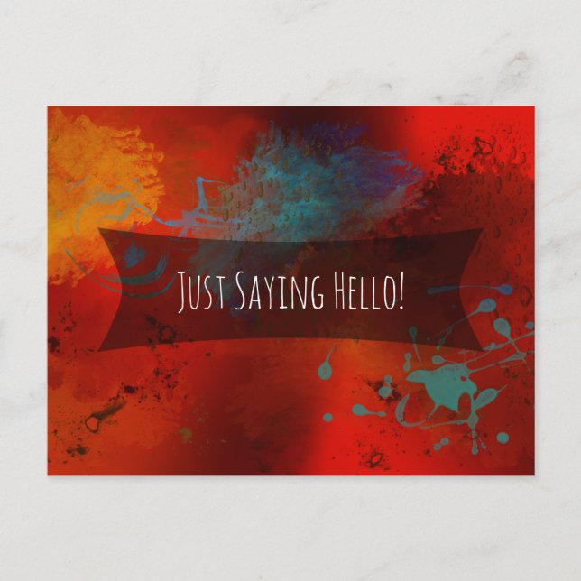 Cartão Postal "Just Saying Hello" Red Abstract Digital Art Note (Frente)