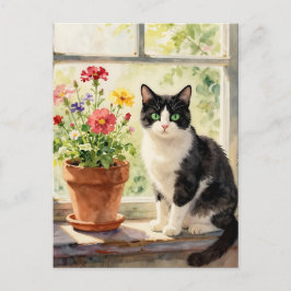 Cartão Postal Just Saying Hi | Cat and Flower Themed