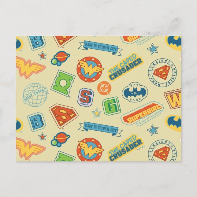 Cartão Postal Justice League Super Hero Badge Pattern (Frente)