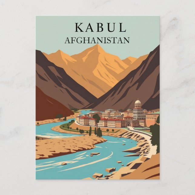 Cartão Postal Kabul, Afeganistão, Montanhas Vintage Art (Frente)