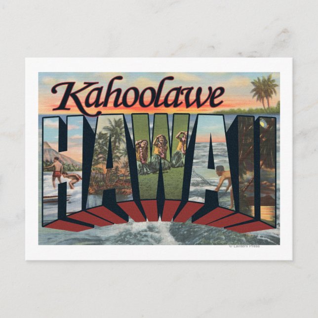 Cartão Postal Kahoolawe, Havaí - Cenas com Letras Grandes (Frente)