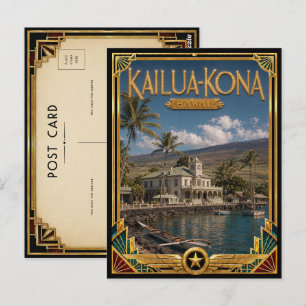Cartão Postal Kailua-Kona Havaí Arte Deco Vintage Idade Dourada