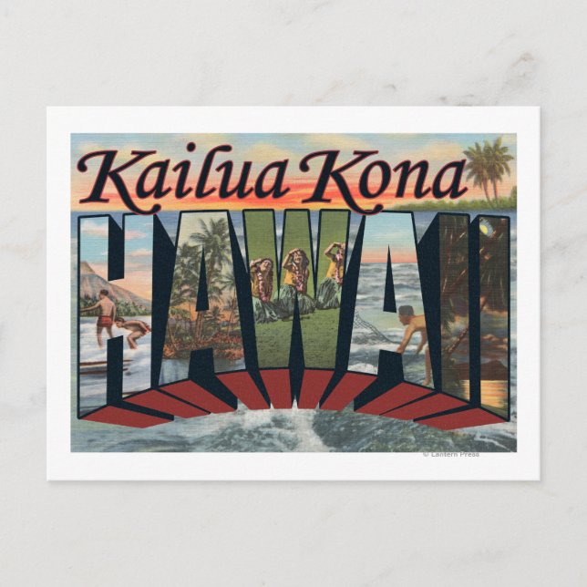Cartão Postal Kailua Kona, Havaí - Cenas com Letras Grandes (Frente)