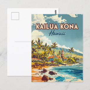 Cartão Postal Kailua Kona Havaí Ilha Grande Praia Vintage