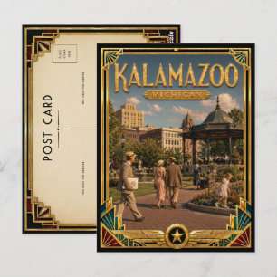 Cartão Postal Kalamazoo Michigan Arte Deco Vintage Idade Dourada