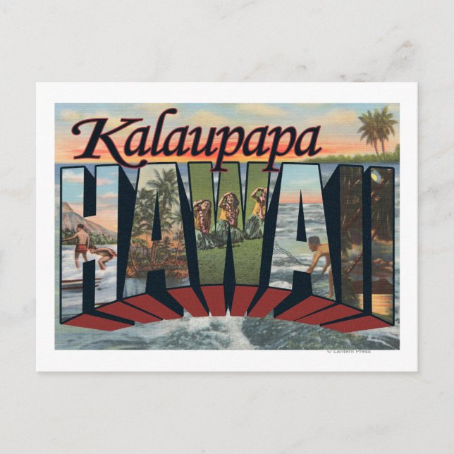 Cartão Postal Kalaupapa, Havaí - Cenas com Letras Grandes (Frente)