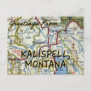 Cartão Postal Kalispell MT Vintage Map