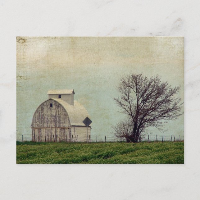 Cartão Postal Kalona Iowa Fields e Barn with Tree (Frente)