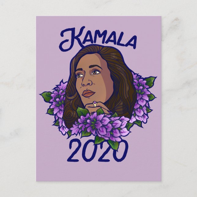 Cartão Postal Kamala 2020 Arte Violeta Floral Roxa (Frente)