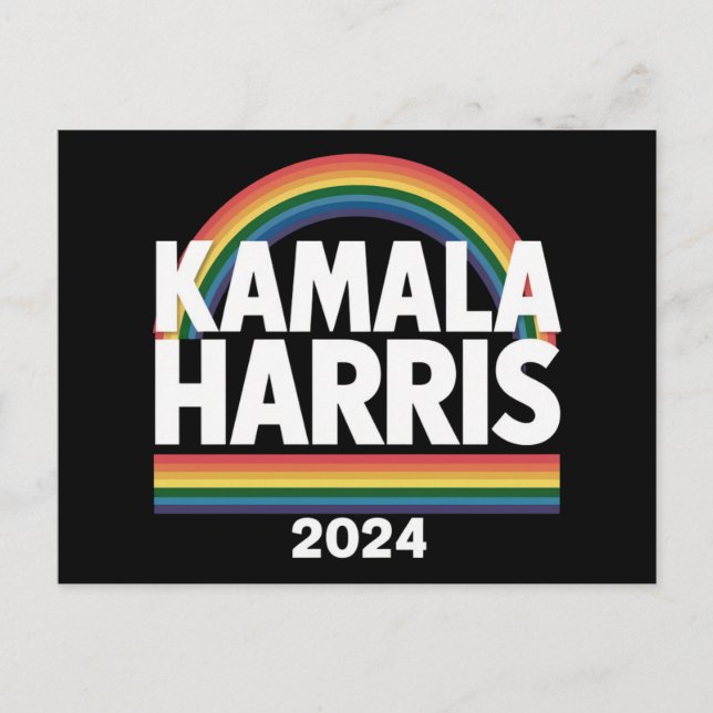 Cartão Postal Kamala Harris 2024 Rainbow Orgulho gay LGBT Eleiçã (Frente)