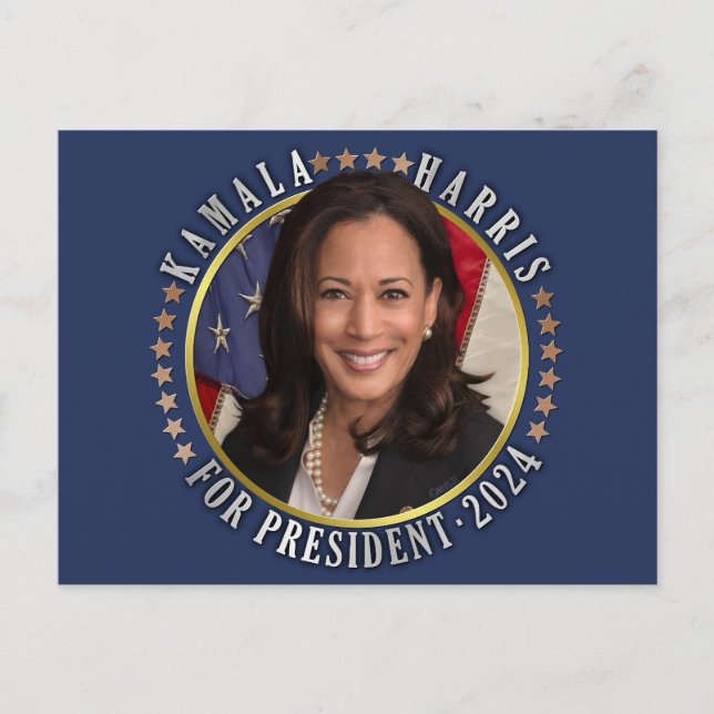 Cartão Postal Kamala Harris para Presidente 2024 Foto Democrata (Frente)