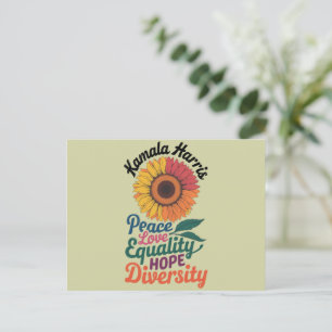 Cartão Postal Kamala Harris Paz Amor Igualdade Esperança Diversi