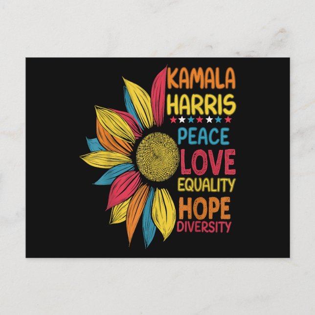 Cartão Postal Kamala Harris Paz Igualdade de Amor Esperam Divers (Frente)