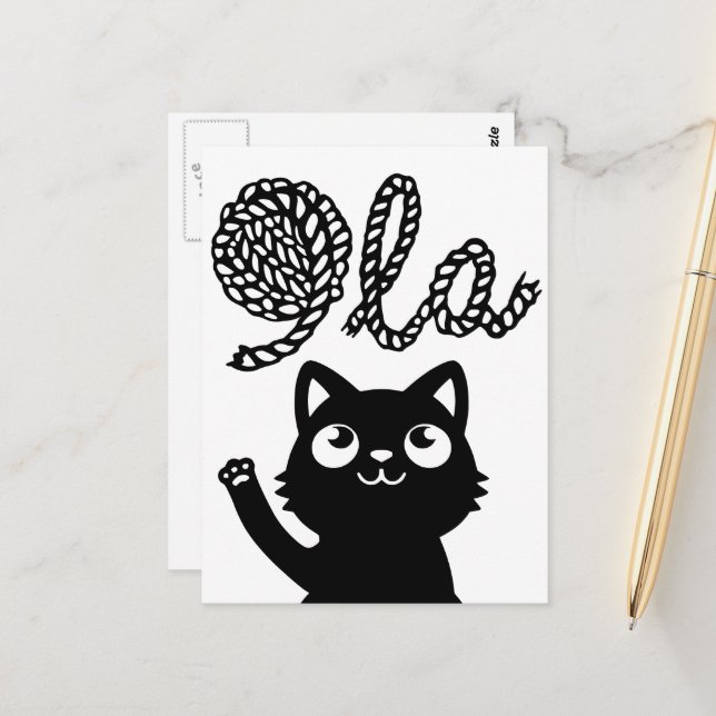 Cartão Postal Kamala Harris Presidente 2024 Comma La Cat e Yarn (Frente/Verso In Situ)