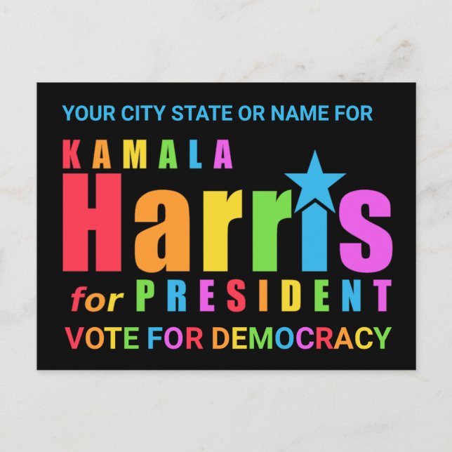 Cartão Postal Kamala Harris Pride 2024 Democracy Watch Party (Frente)