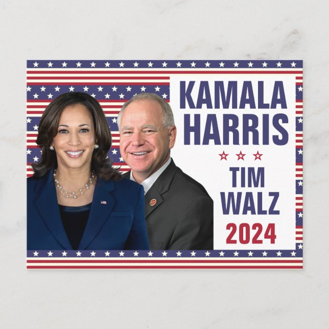Cartão Postal Kamala Harris Tim Walz 2024 Presidente Vice Fotos (Frente)