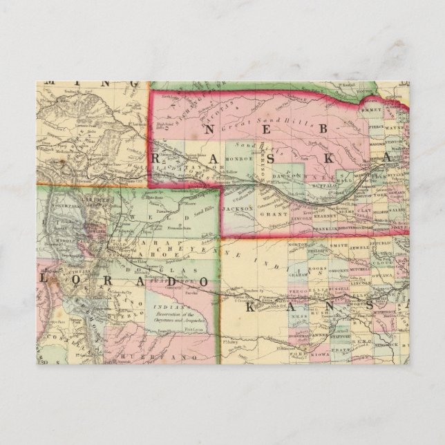 Cartão Postal Kan, Neb, Colo Map de Mitchell (Frente)