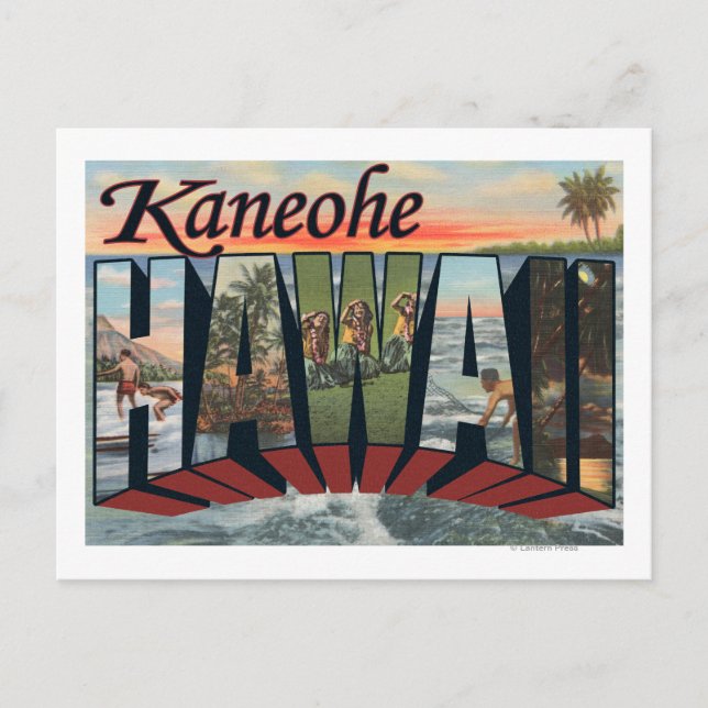 Cartão Postal Kaneohe, Havaí - Cenas com Letras Grandes (Frente)