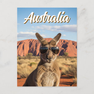 Cartão Postal Kangaroo com óculos de sol em Uluru, Austrália