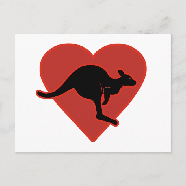 Cartão Postal Kangaroo Love Red Heart (Frente)