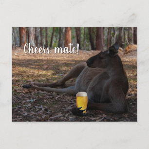 Cartão Postal Kangaroo Relaxando com Cerveja Austrália Engraça