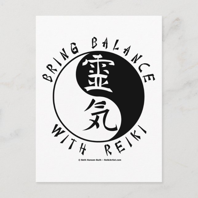 Cartão Postal Kanji de Yin Yang Reiki (Frente)