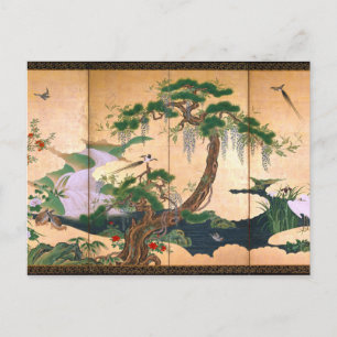 Cartão Postal Kano Eino Aves e Flores de Primavera e Verão