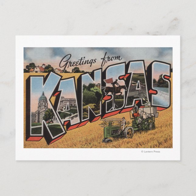 Cartão Postal Kansas (Cena de Trator & Hay Bailer) (Frente)