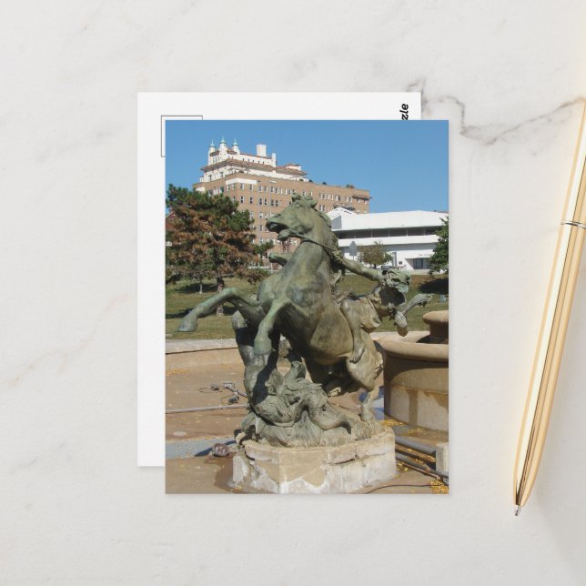 Cartão Postal Kansas City Fountain Horse in Autumm (Frente/Verso In Situ)