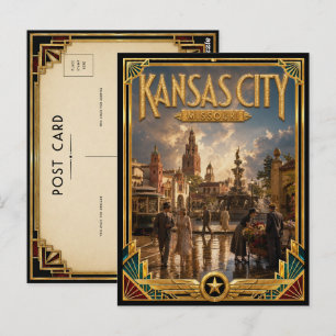 Cartão Postal Kansas City Missouri Arte Deco Antigo Idade Dourad