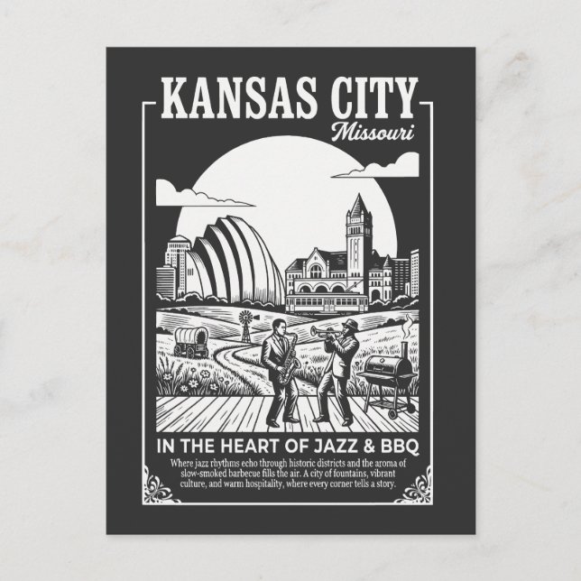 Cartão Postal Kansas City Missouri In The Heart of Jazz and BBQ (Frente)