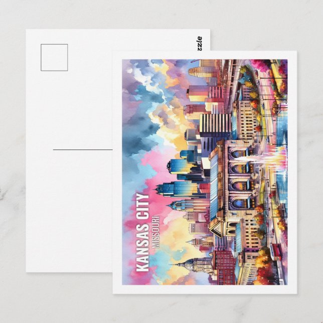 Cartão Postal Kansas City Missouri USA Familiar Place watercolor (Frente/Verso)