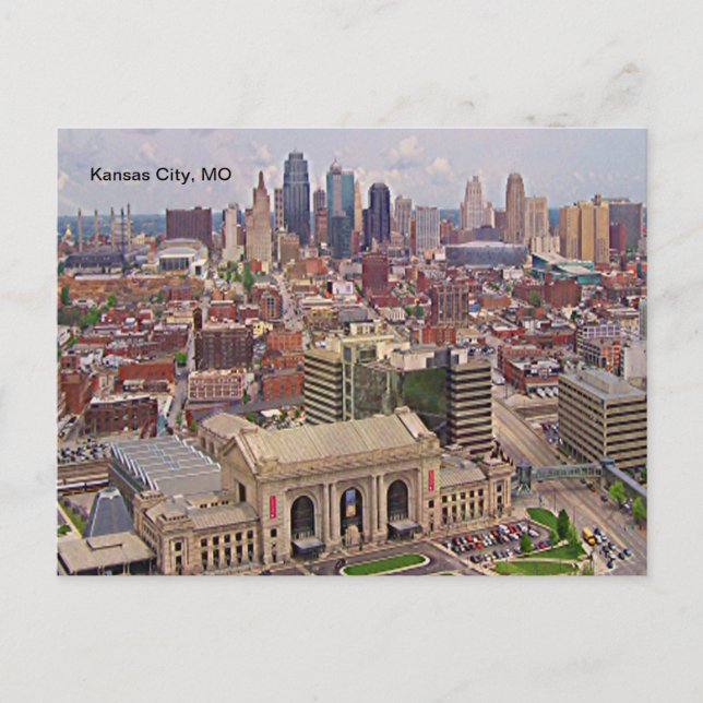 Cartão Postal Kansas City, MO Skyline Memorial Liberty Area (Frente)