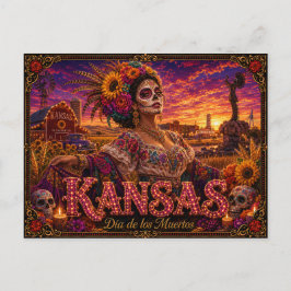 Cartão Postal Kansas Día de los Muertos Retro