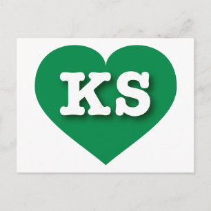 Cartão Postal Kansas Green Heart - Eu amo KS